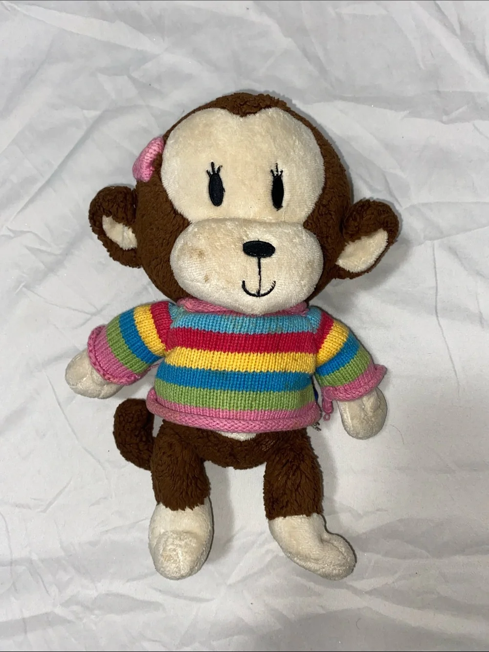 The Children's Place Brown Monkey Plush with Rainbow Stripe Sweater